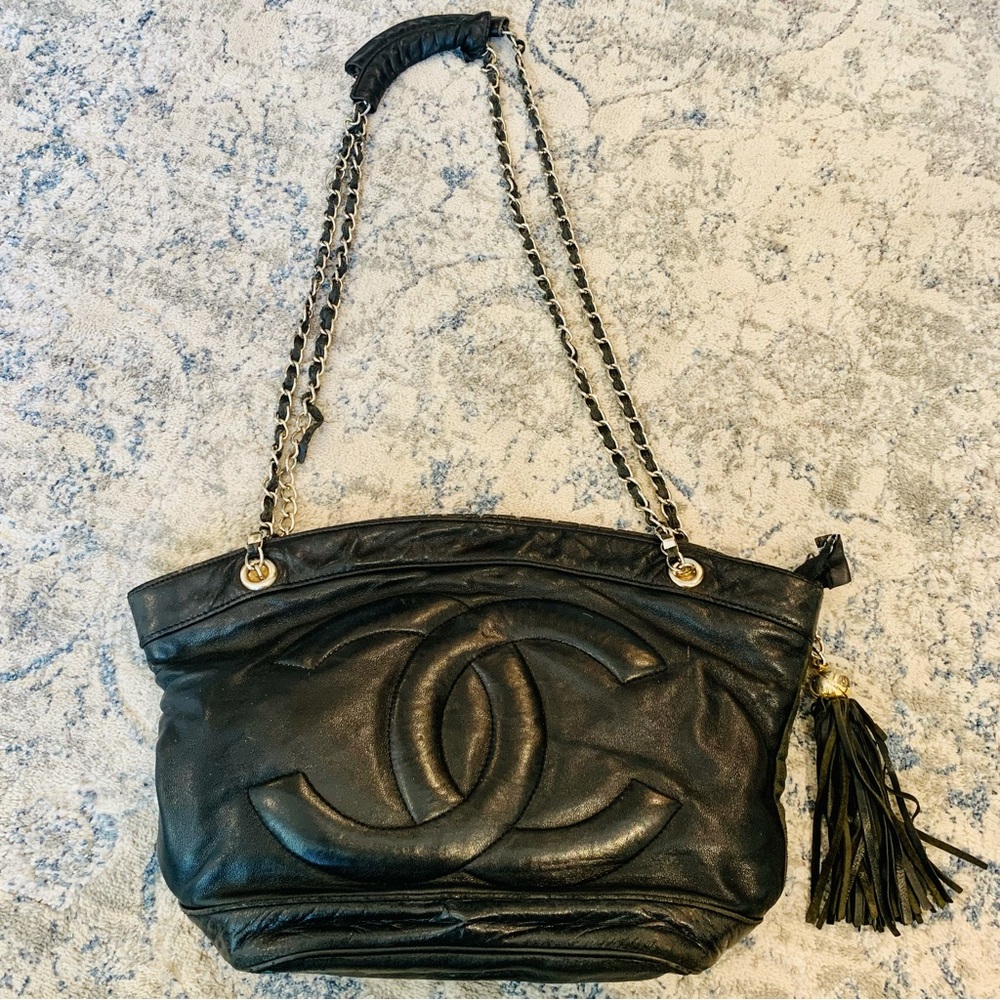 Authentic Black Chanel Bucket Bag Well Loved